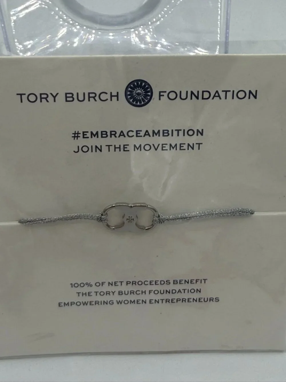 NWT Tory Burch Foundation Embrace Ambition Silver Bracelet